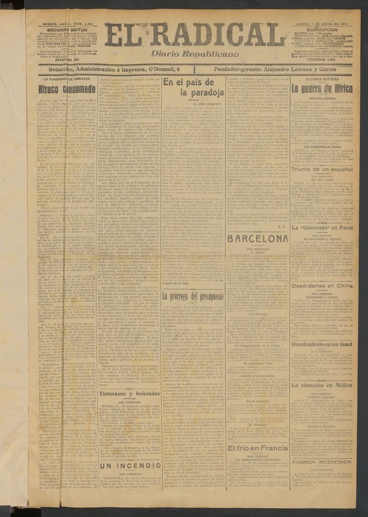 Miniatura de El Radical: diario republicano del 1 de enero de 1914