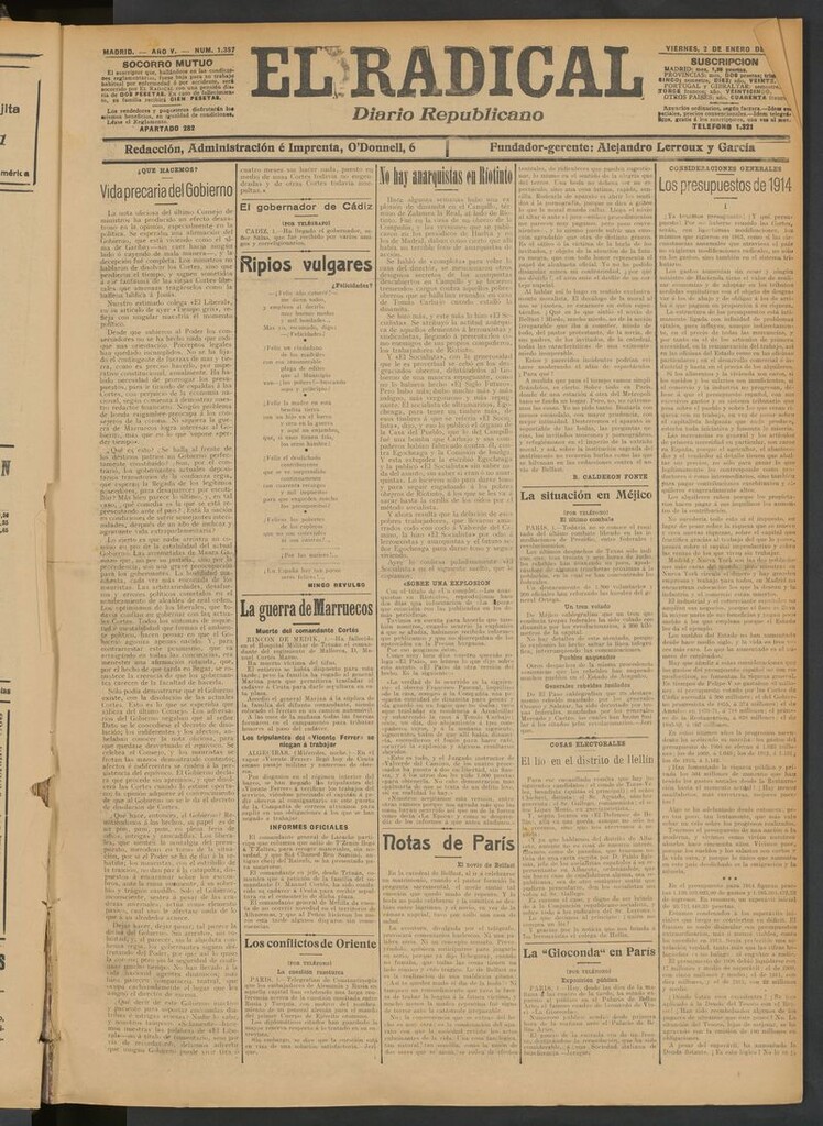 Miniatura de El Radical: diario republicano del 2 de enero de 1914