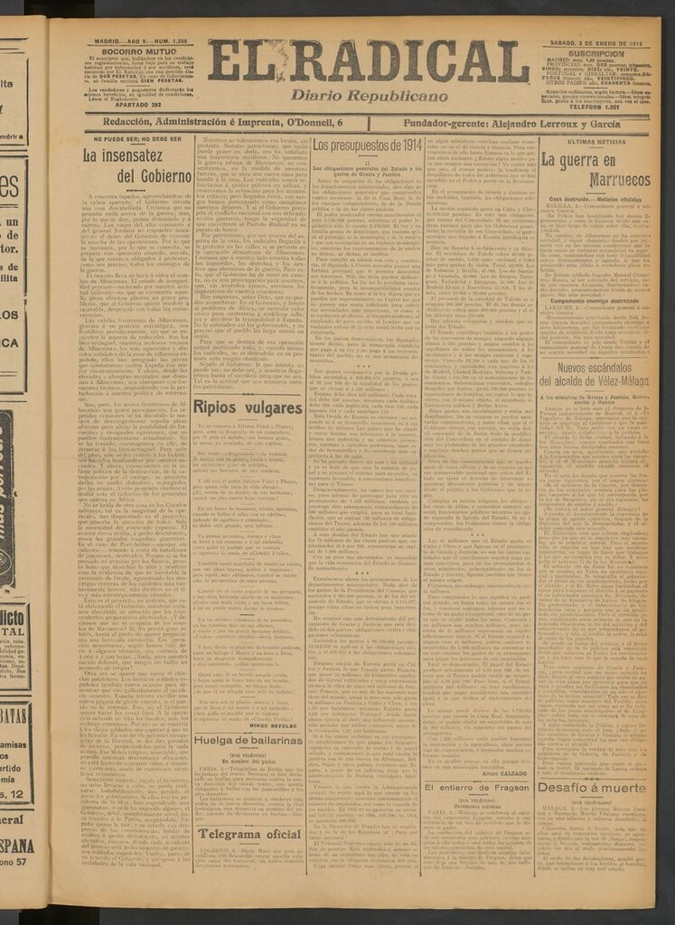 Miniatura de El Radical: diario republicano del 3 de enero de 1914