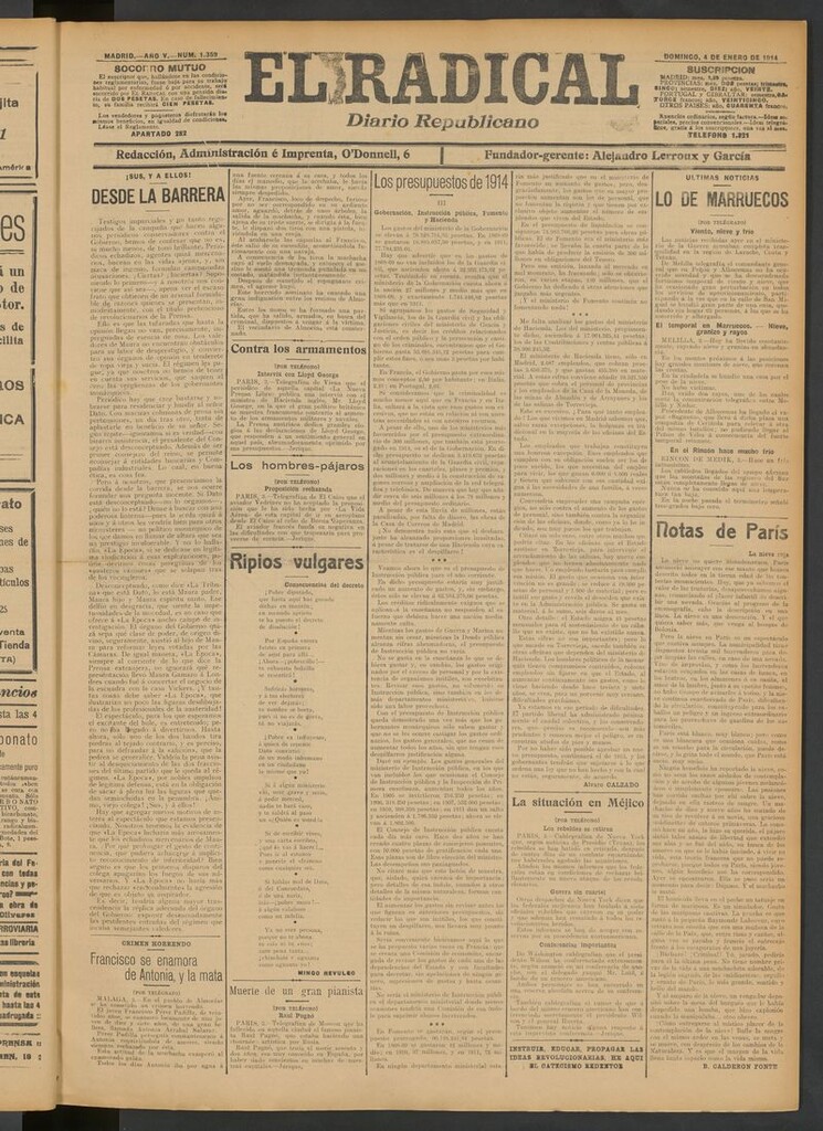 Miniatura de El Radical: diario republicano del 4 de enero de 1914
