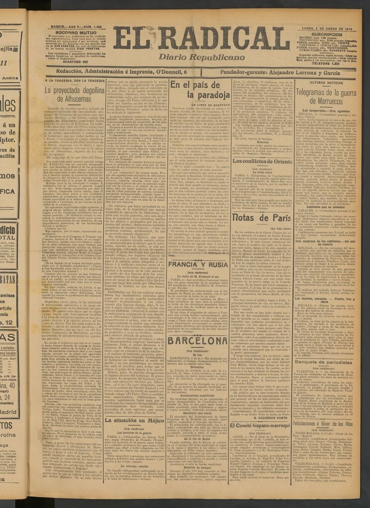 Miniatura de El Radical: diario republicano del 5 de enero de 1914
