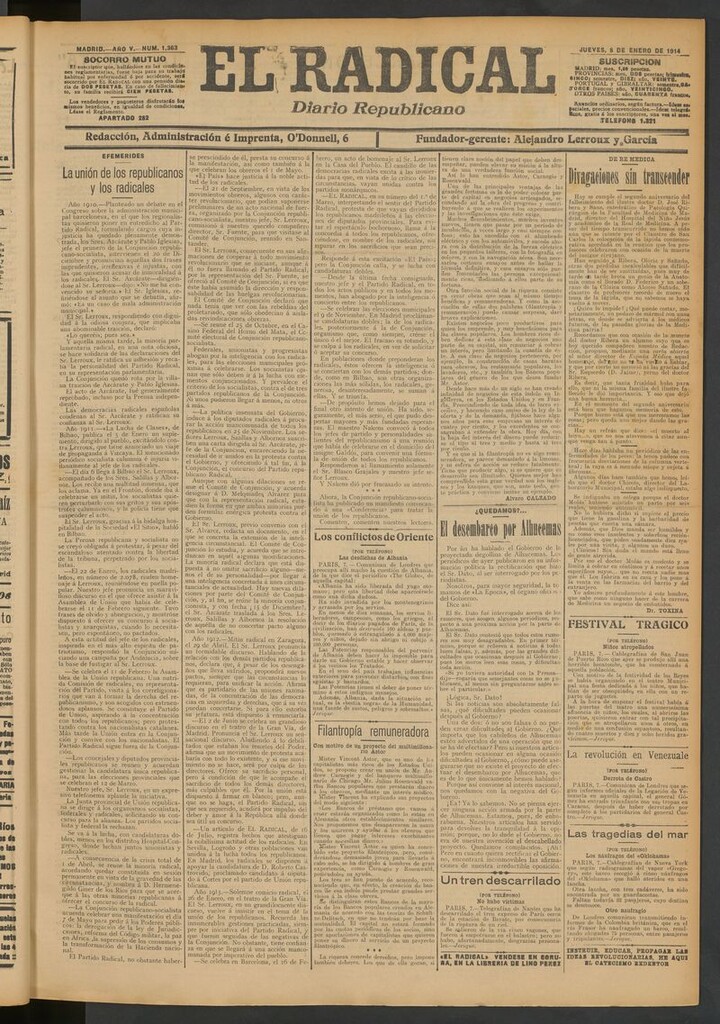 Miniatura de El Radical: diario republicano del 8 de enero de 1914
