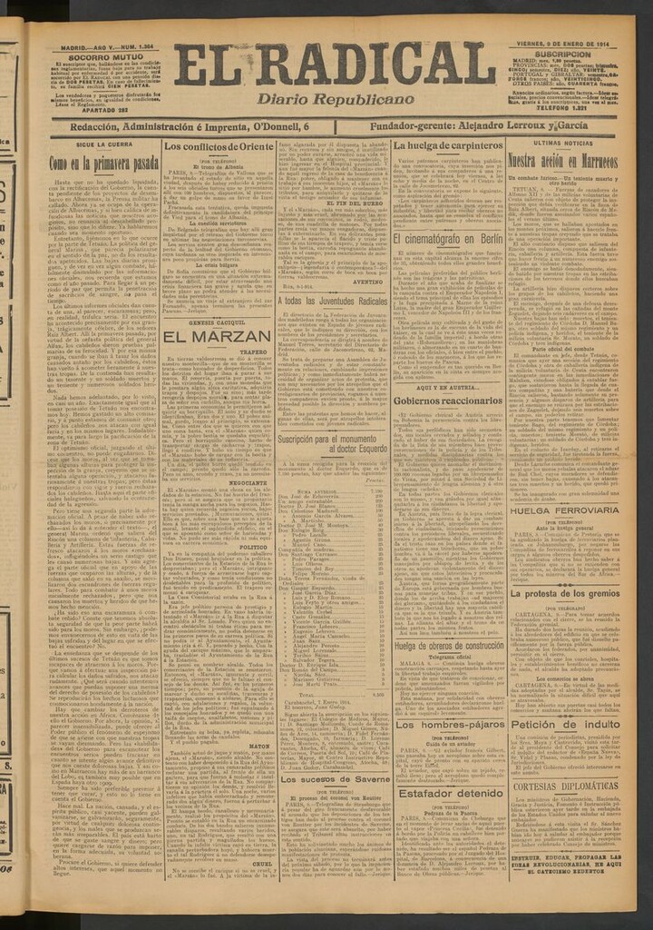 Miniatura de El Radical: diario republicano del 9 de enero de 1914
