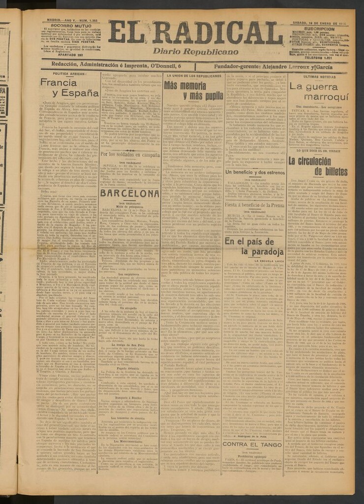 Miniatura de El Radical: diario republicano del 10 de enero de 1914