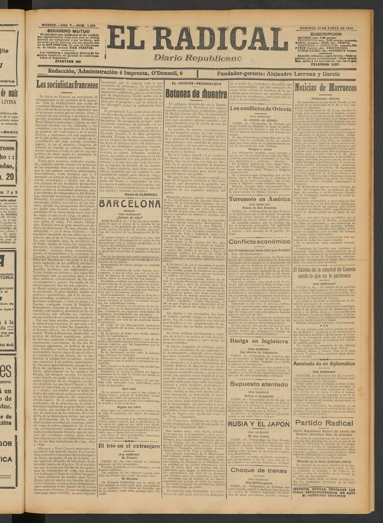 Miniatura de El Radical: diario republicano del 25 de enero de 1914