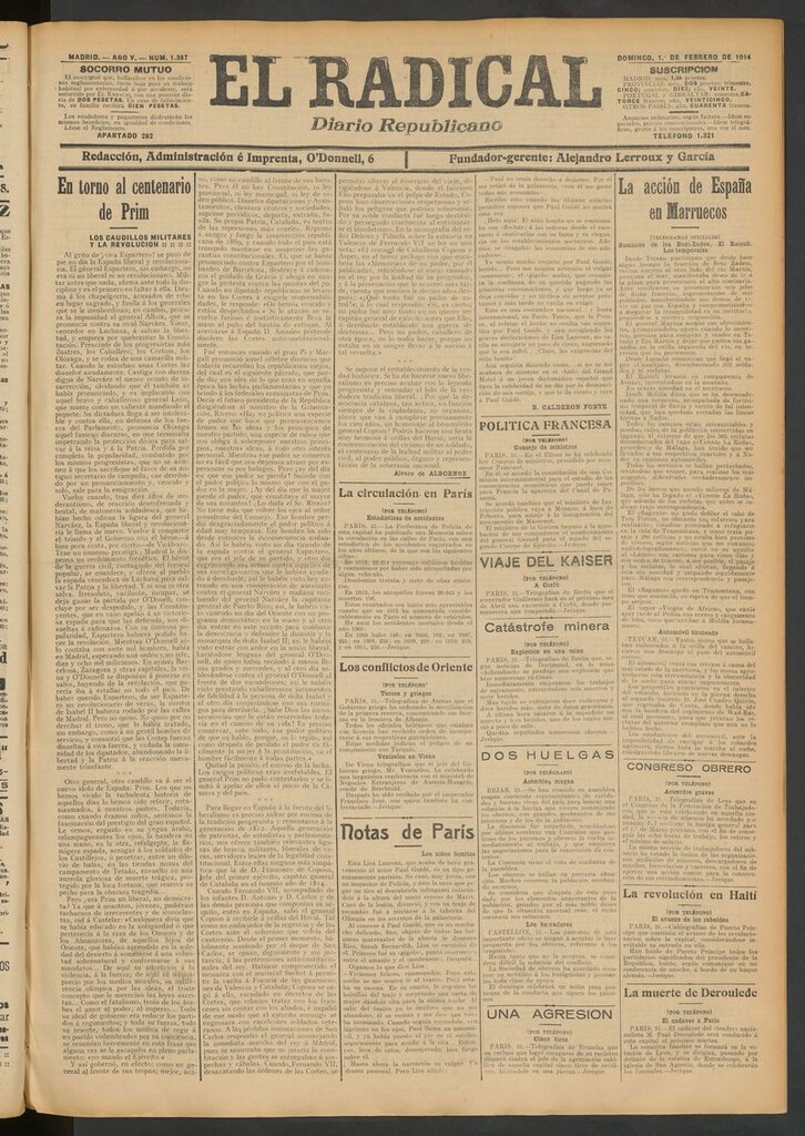 Miniatura de El Radical: diario republicano del 1 de febrero de 1914