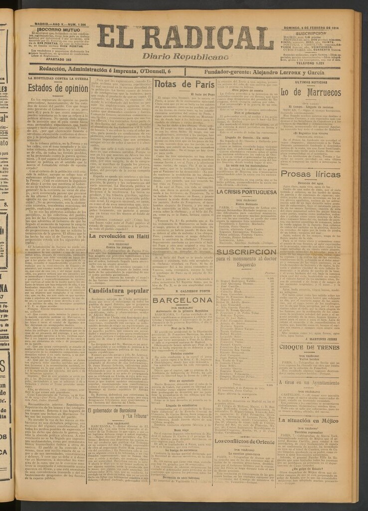 Miniatura de El Radical: diario republicano del 8 de febrero de 1914