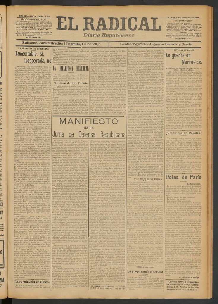 Miniatura de El Radical: diario republicano del 9 de febrero de 1914