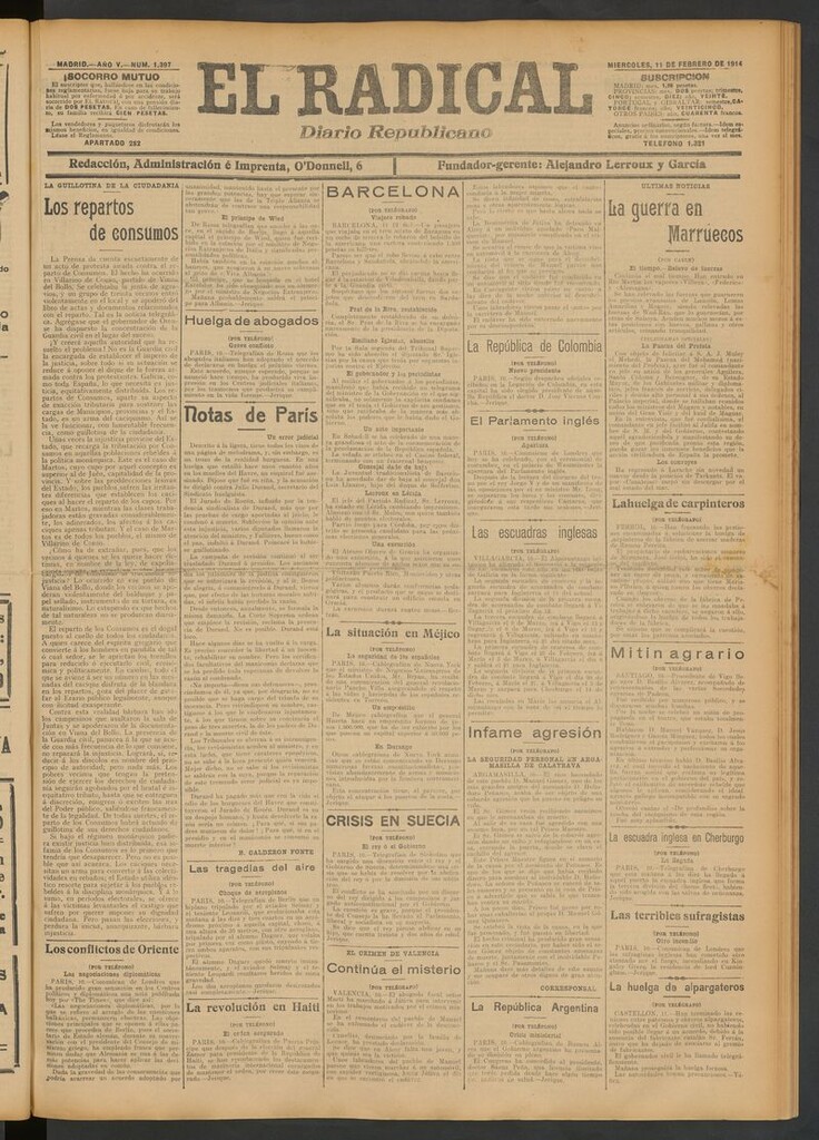 Miniatura de El Radical: diario republicano del 11 de febrero de 1914
