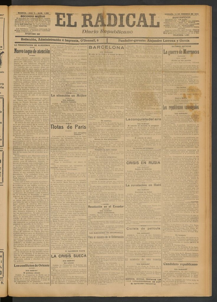 Miniatura de El Radical: diario republicano del 13 de febrero de 1914