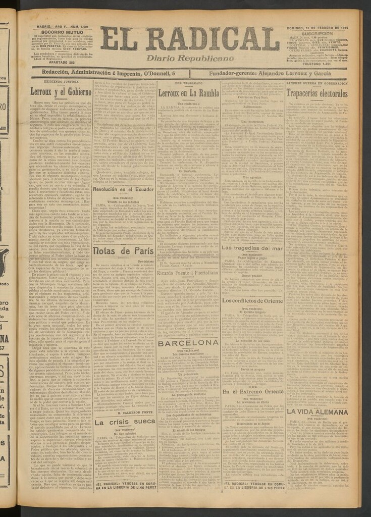 Miniatura de El Radical: diario republicano del 15 de febrero de 1914