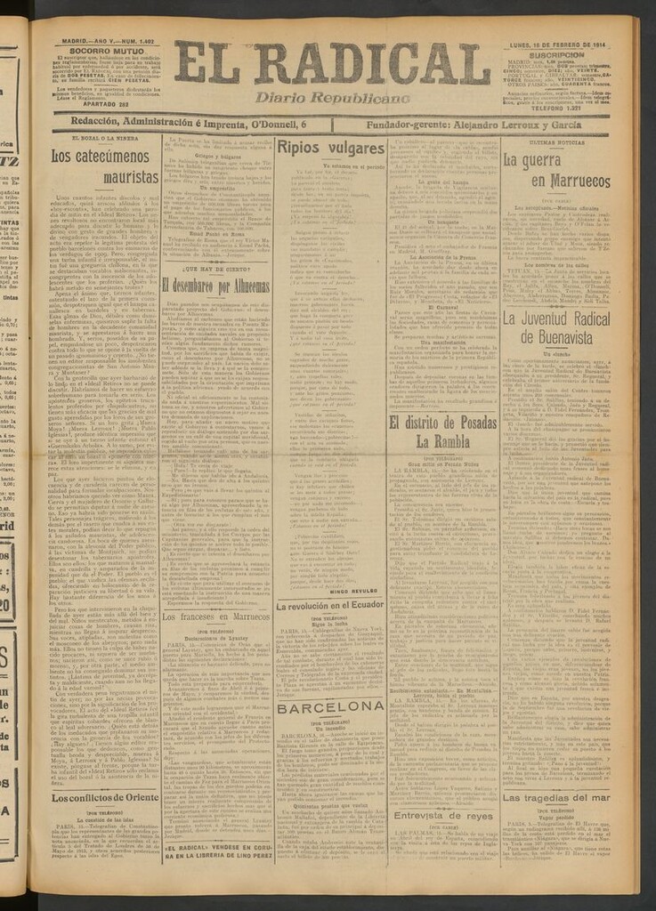 Miniatura de El Radical: diario republicano del 16 de febrero de 1914