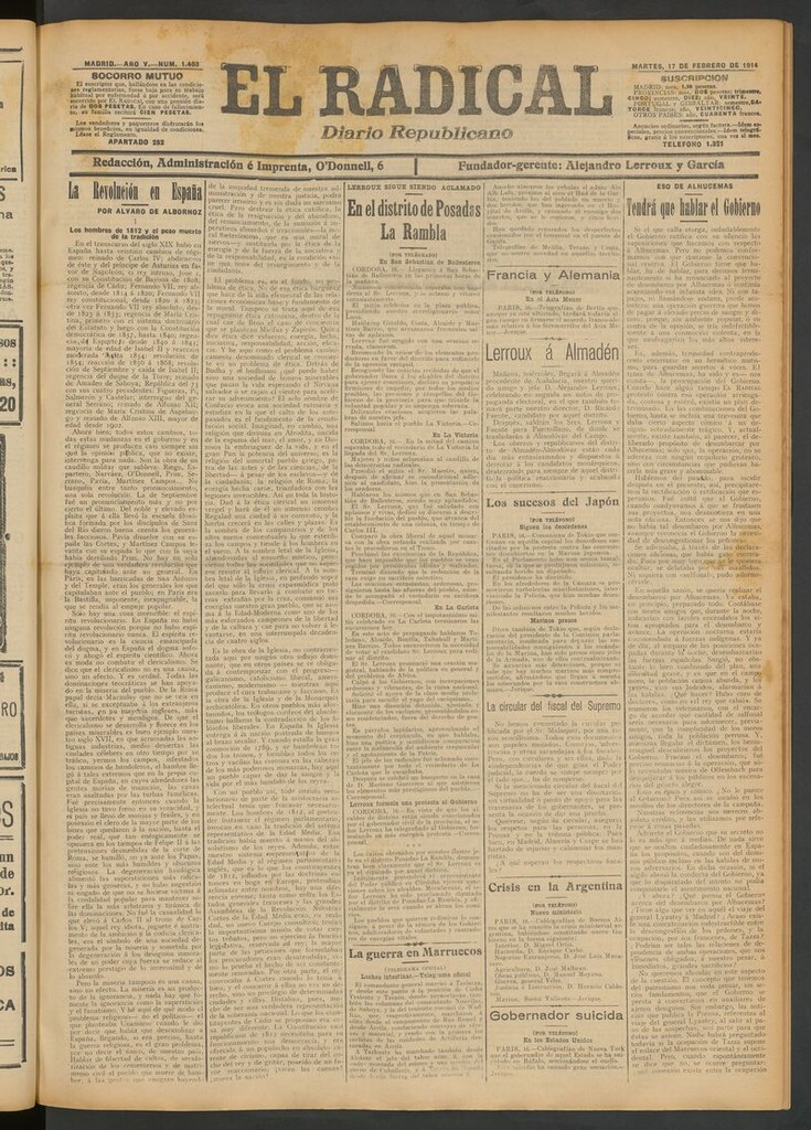 Miniatura de El Radical: diario republicano del 17 de febrero de 1914