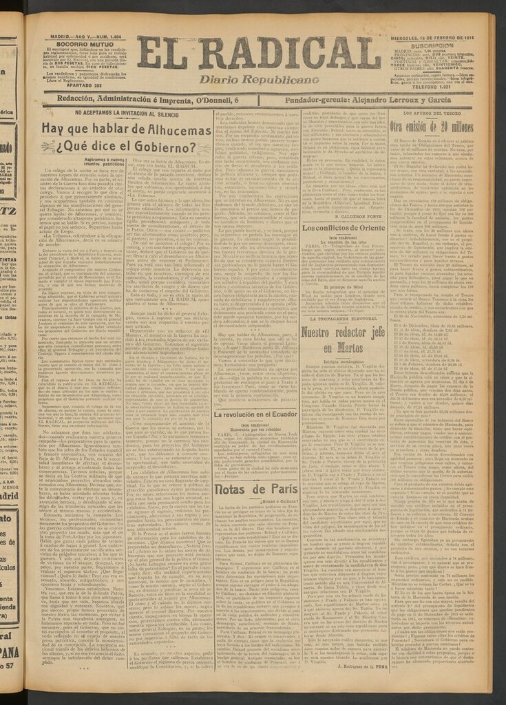 Miniatura de El Radical: diario republicano del 18 de febrero de 1914
