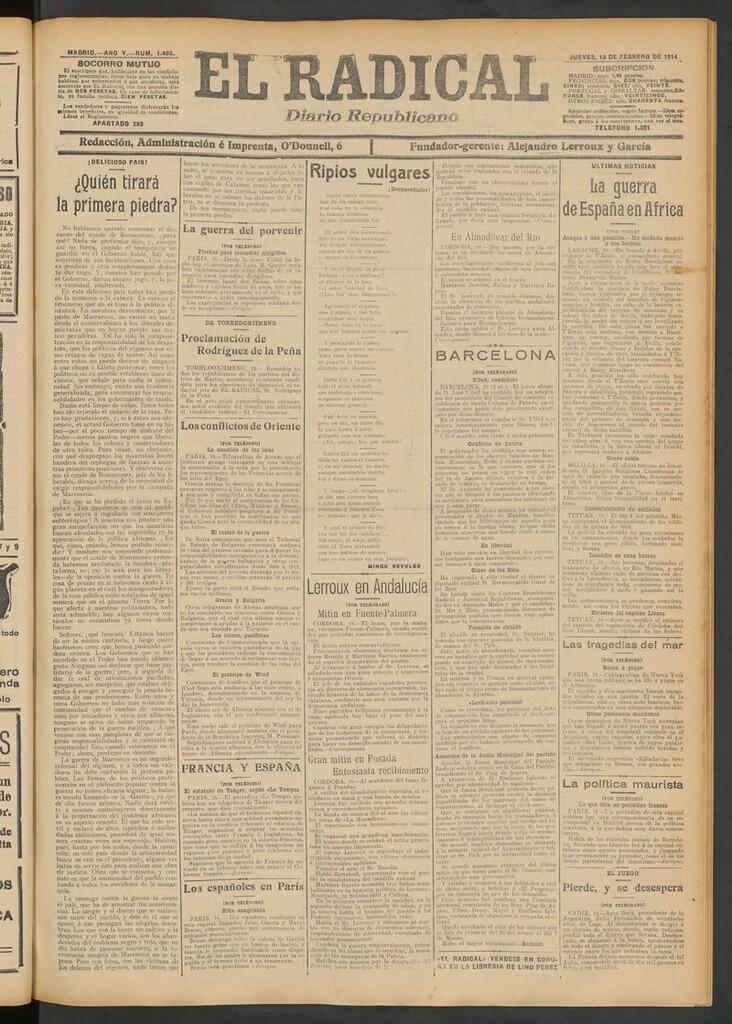 Miniatura de El Radical: diario republicano del 19 de febrero de 1914