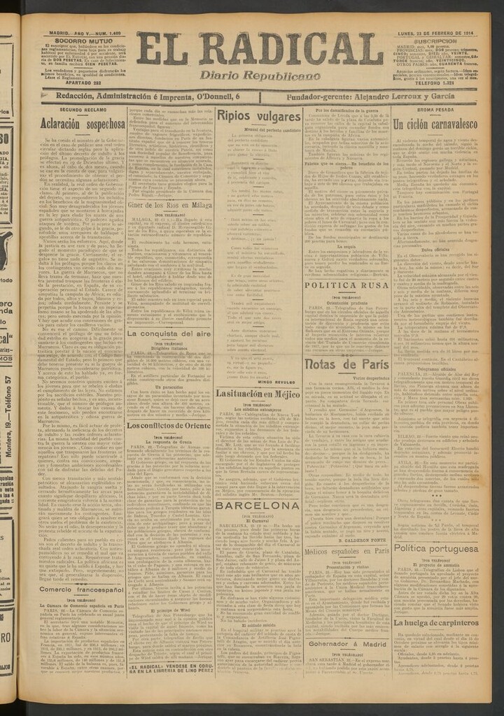 Miniatura de El Radical: diario republicano del 23 de febrero de 1914
