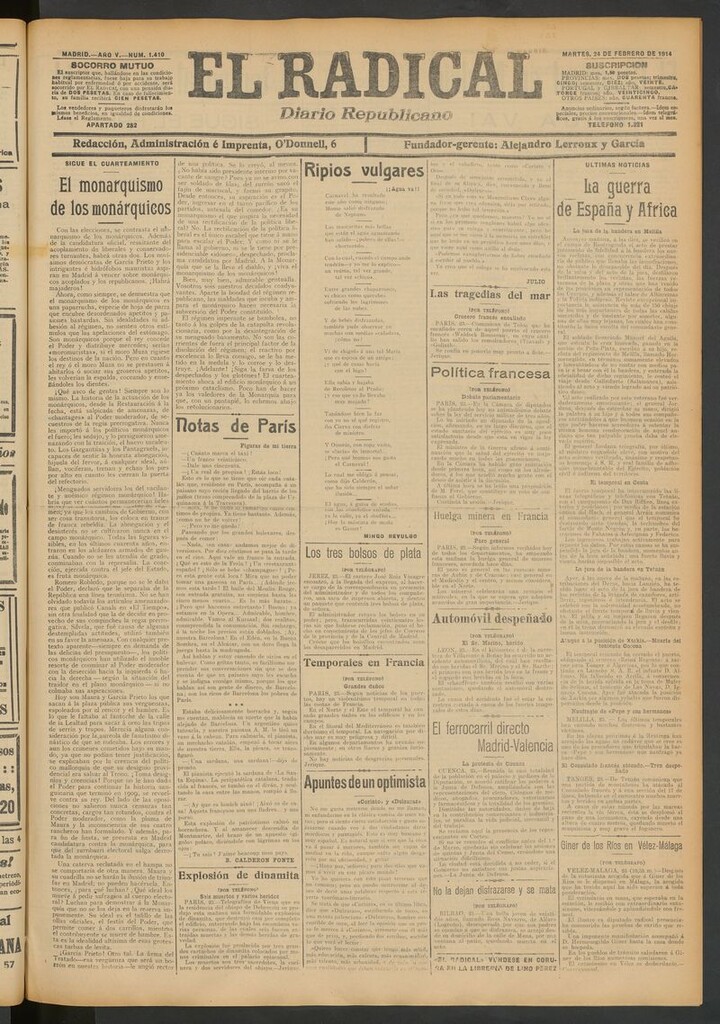 Miniatura de El Radical: diario republicano del 24 de febrero de 1914