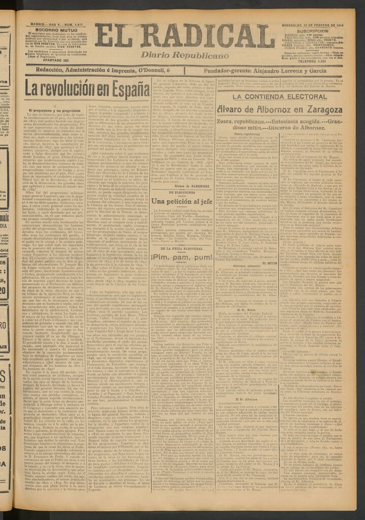 Miniatura de El Radical: diario republicano del 25 de febrero de 1914