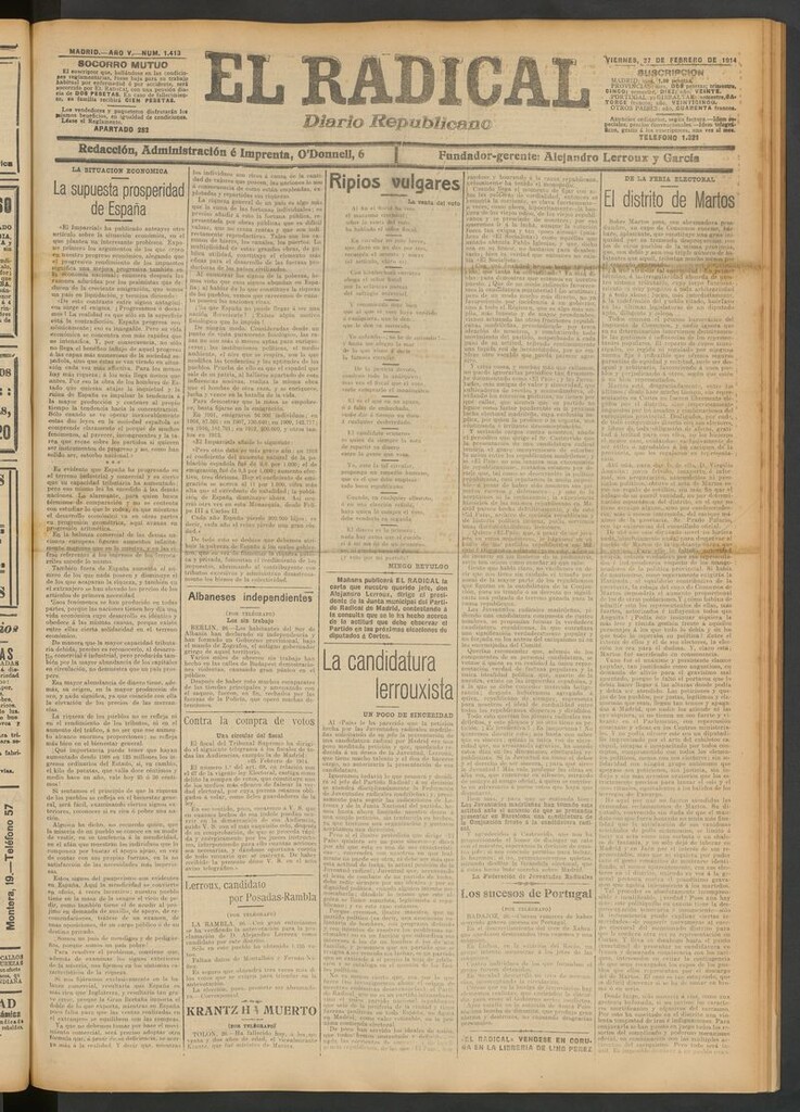 Miniatura de El Radical: diario republicano del 27 de febrero de 1914