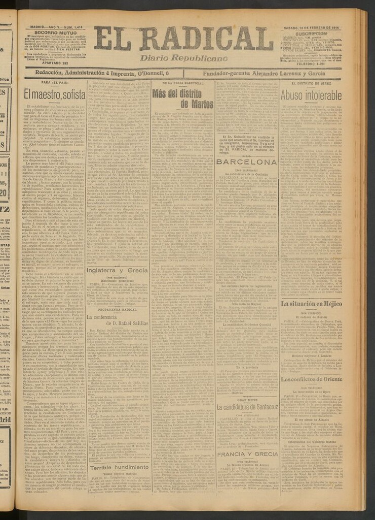 Miniatura de El Radical: diario republicano del 28 de febrero de 1914