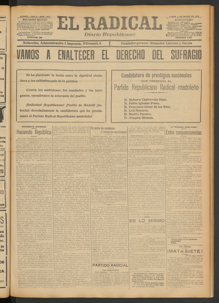 Miniatura de El Radical: diario republicano del 2 de marzo de 1914