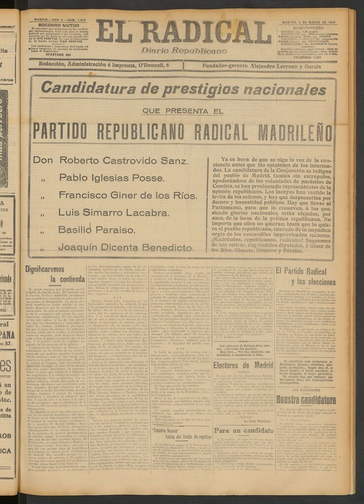 Miniatura de El Radical: diario republicano del 3 de marzo de 1914