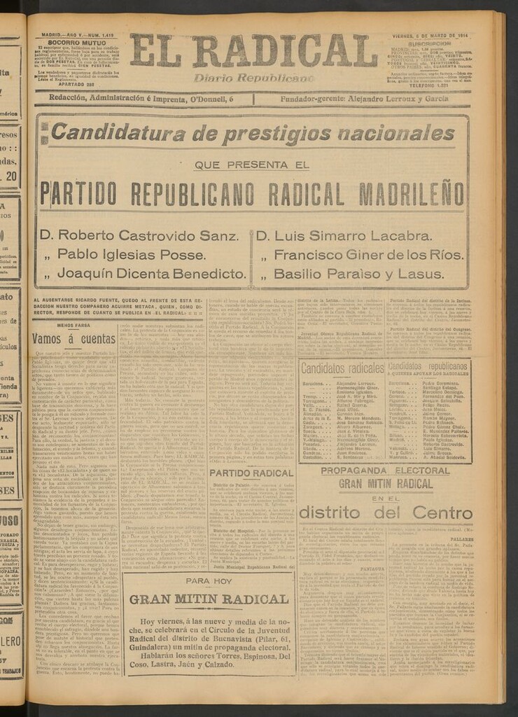 Miniatura de El Radical: diario republicano del 6 de marzo de 1914