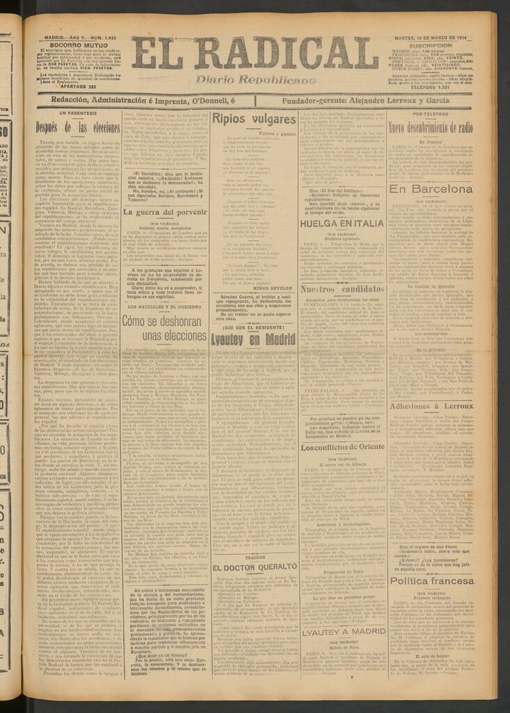Miniatura de El Radical: diario republicano del 10 de marzo de 1914