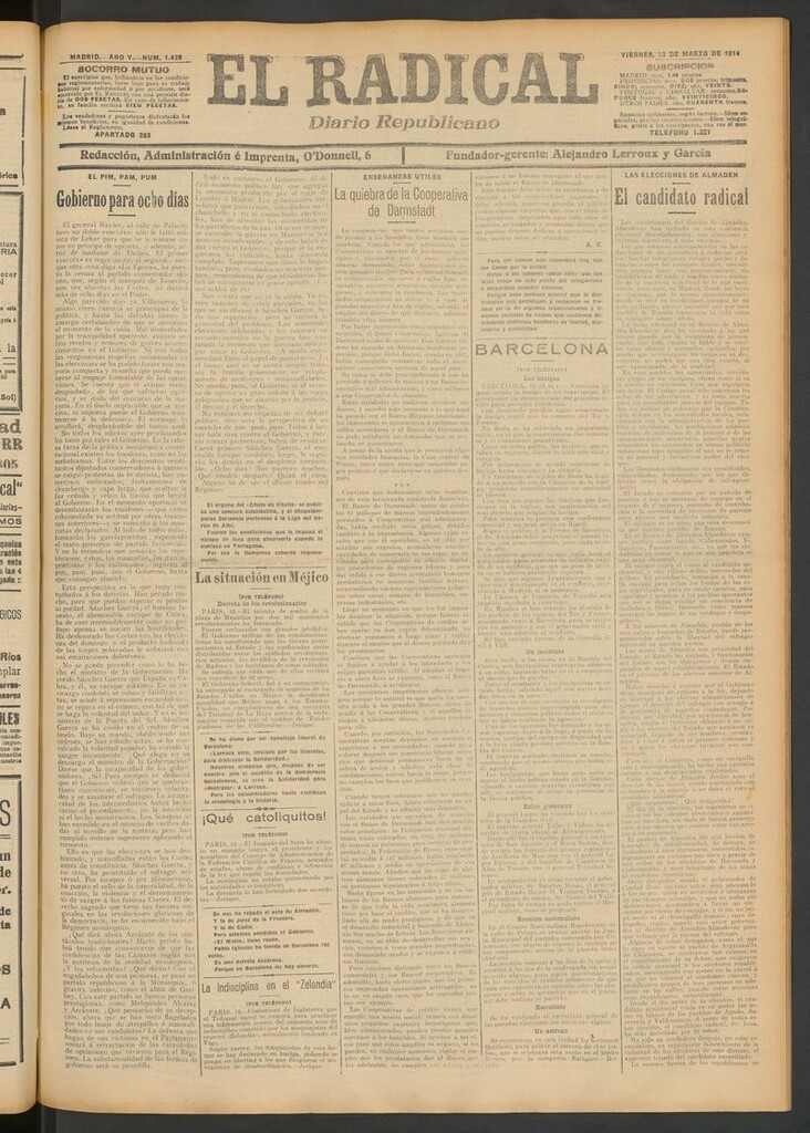 Miniatura de El Radical: diario republicano del 13 de marzo de 1914