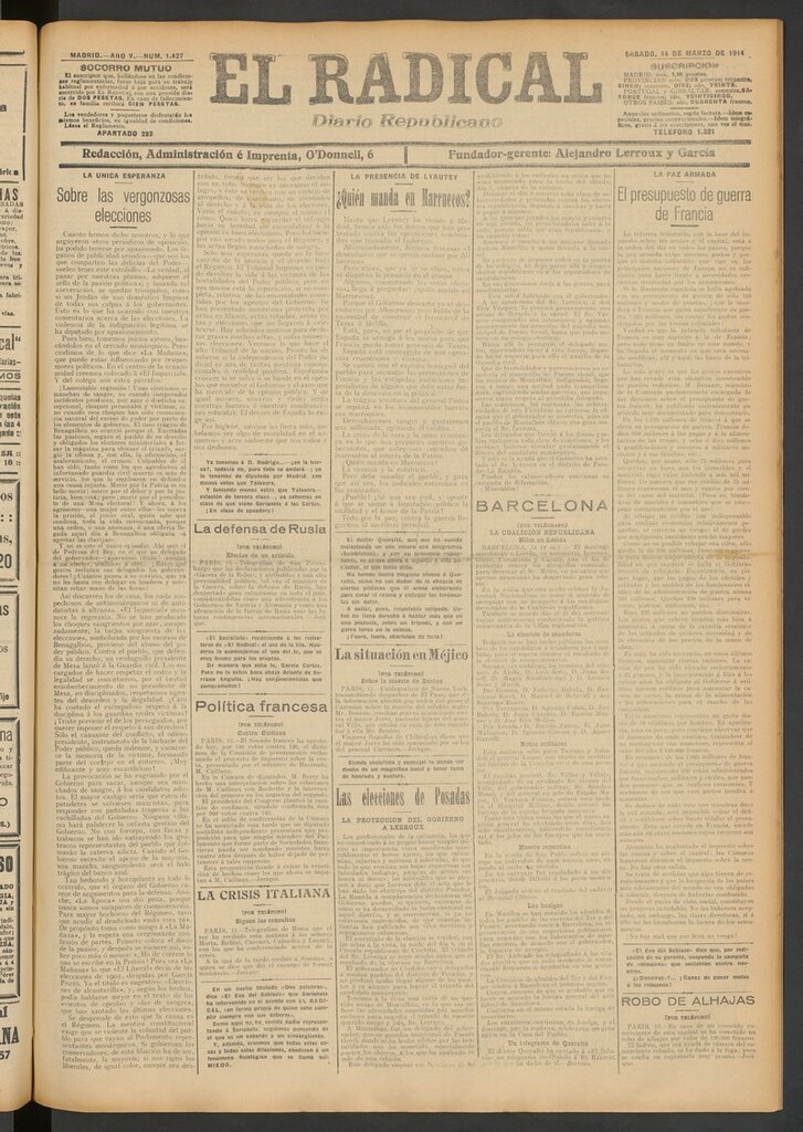 Miniatura de El Radical: diario republicano del 14 de marzo de 1914