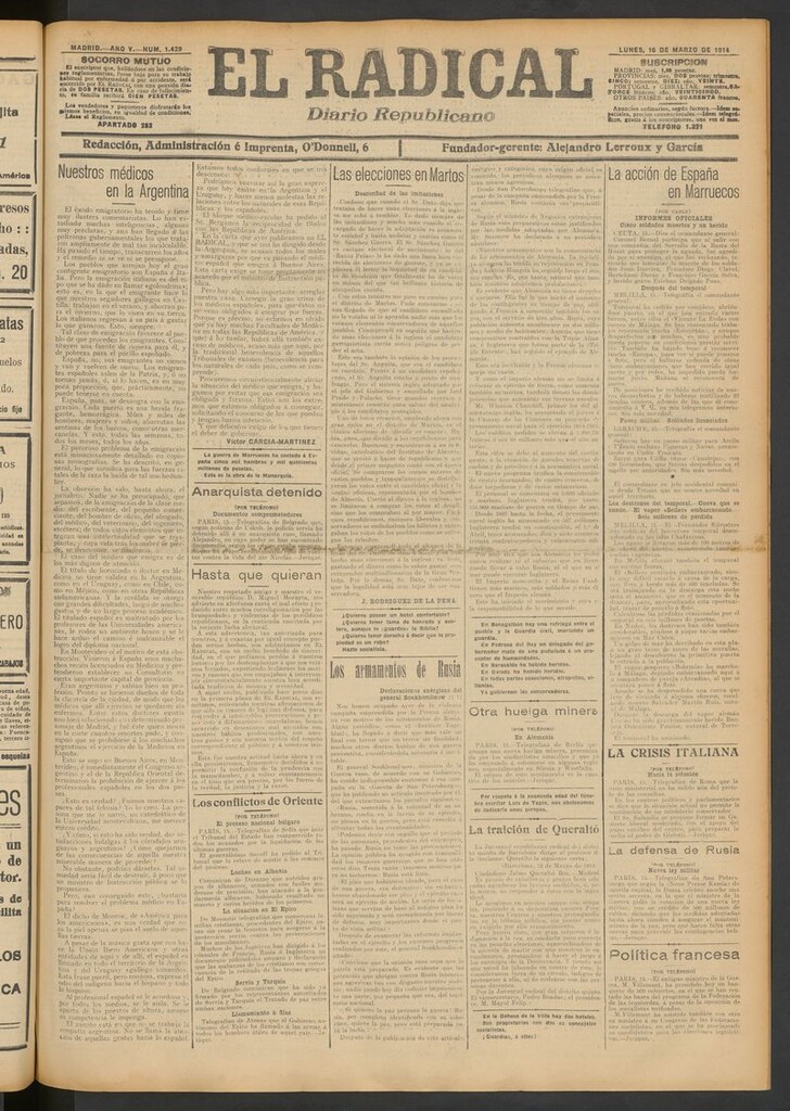 Miniatura de El Radical: diario republicano del 16 de marzo de 1914