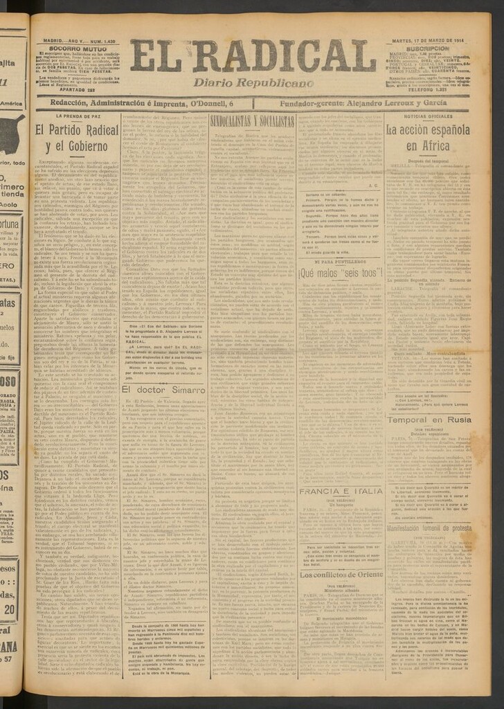 Miniatura de El Radical: diario republicano del 17 de marzo de 1914