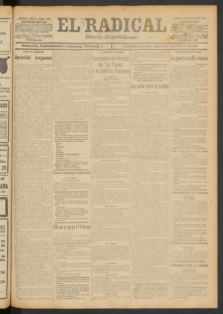 Miniatura de El Radical: diario republicano del 19 de marzo de 1914