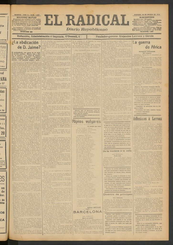 Miniatura de El Radical: diario republicano del 20 de marzo de 1914