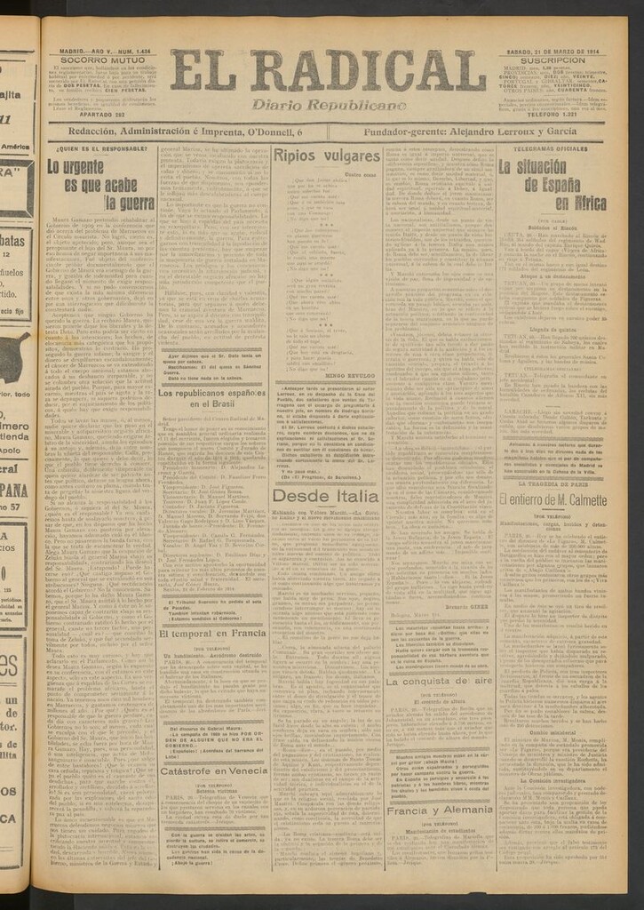 Miniatura de El Radical: diario republicano del 21 de marzo de 1914