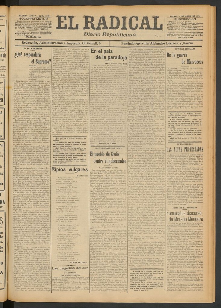 Miniatura de El Radical: diario republicano del 2 de abril de 1914