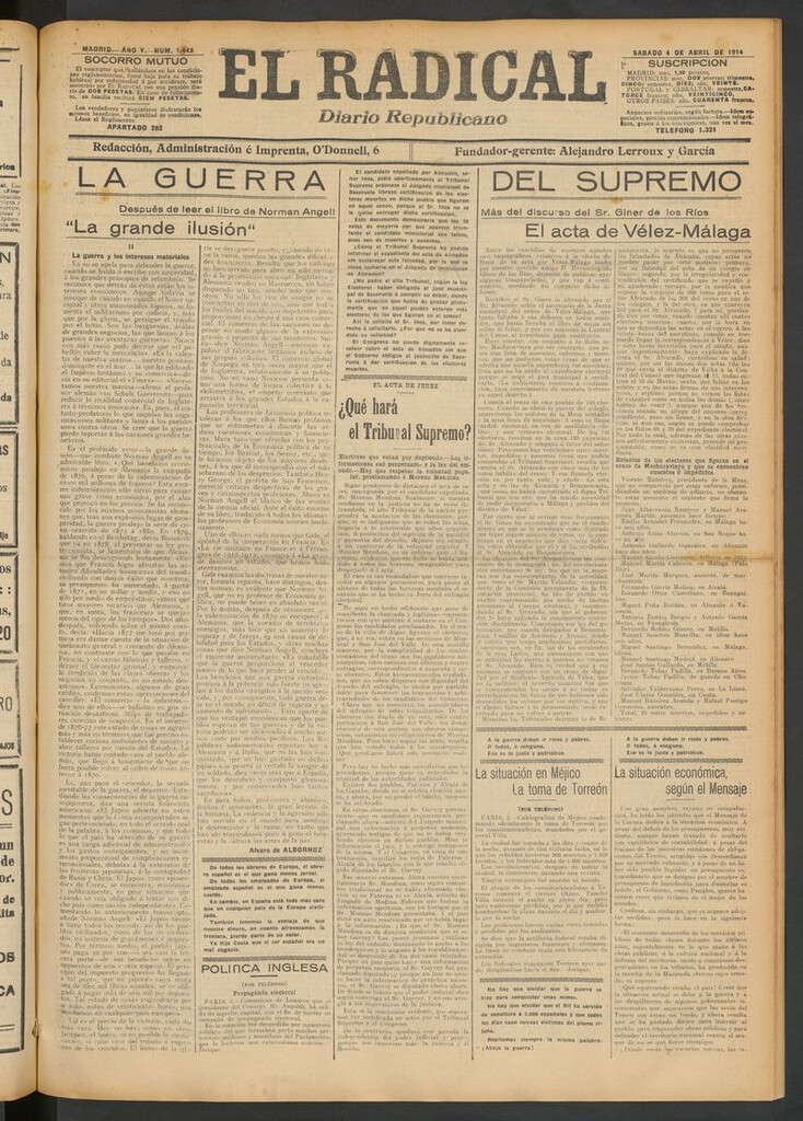 Miniatura de El Radical: diario republicano del 4 de abril de 1914