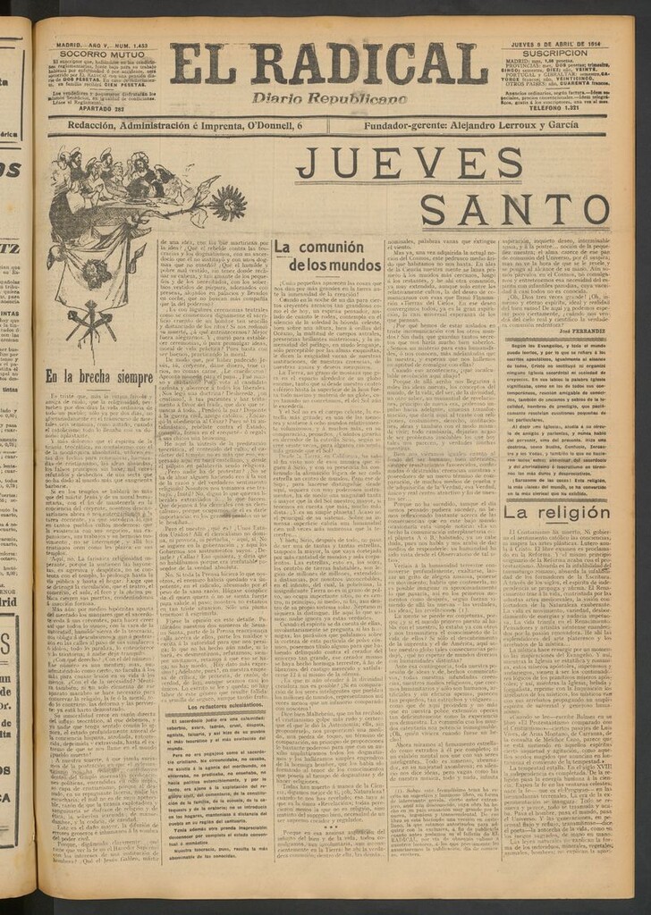 Miniatura de El Radical: diario republicano del 9 de abril de 1914