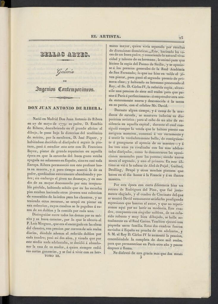 Miniatura de El artista: periódico semanal de artes, literatura, historia de 1836, tomo III, nº 3