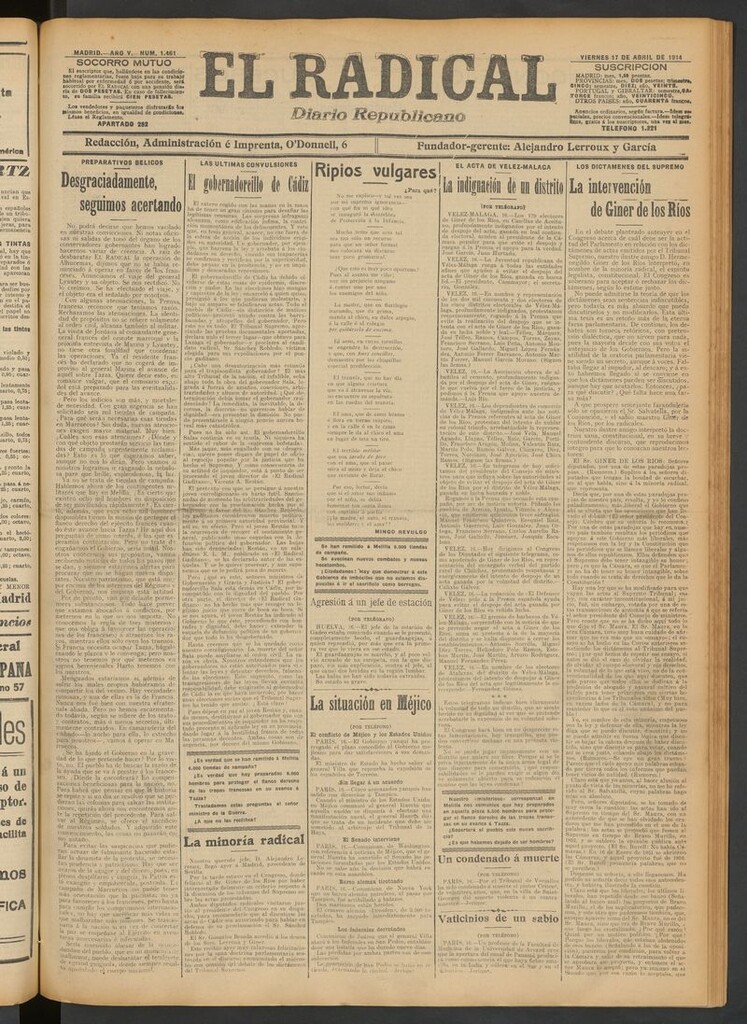 Miniatura de El Radical: diario republicano del 17 de abril de 1914