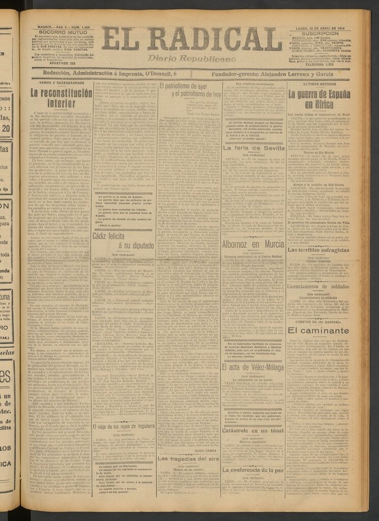 Miniatura de El Radical: diario republicano del 20 de abril de 1914