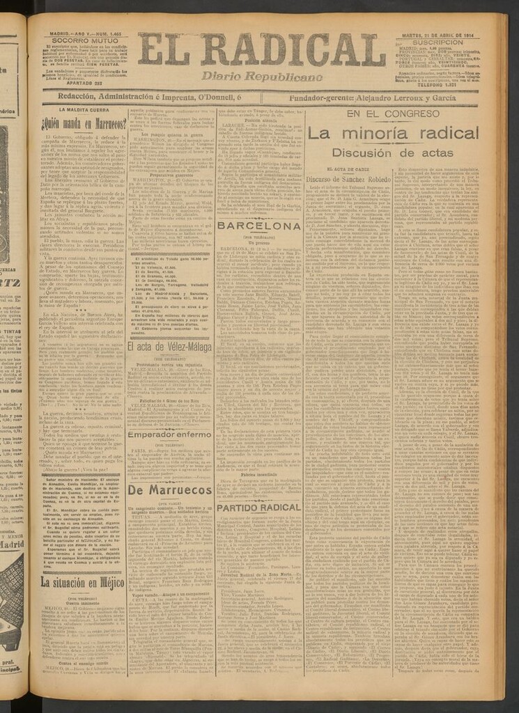 Miniatura de El Radical: diario republicano del 21 de abril de 1914