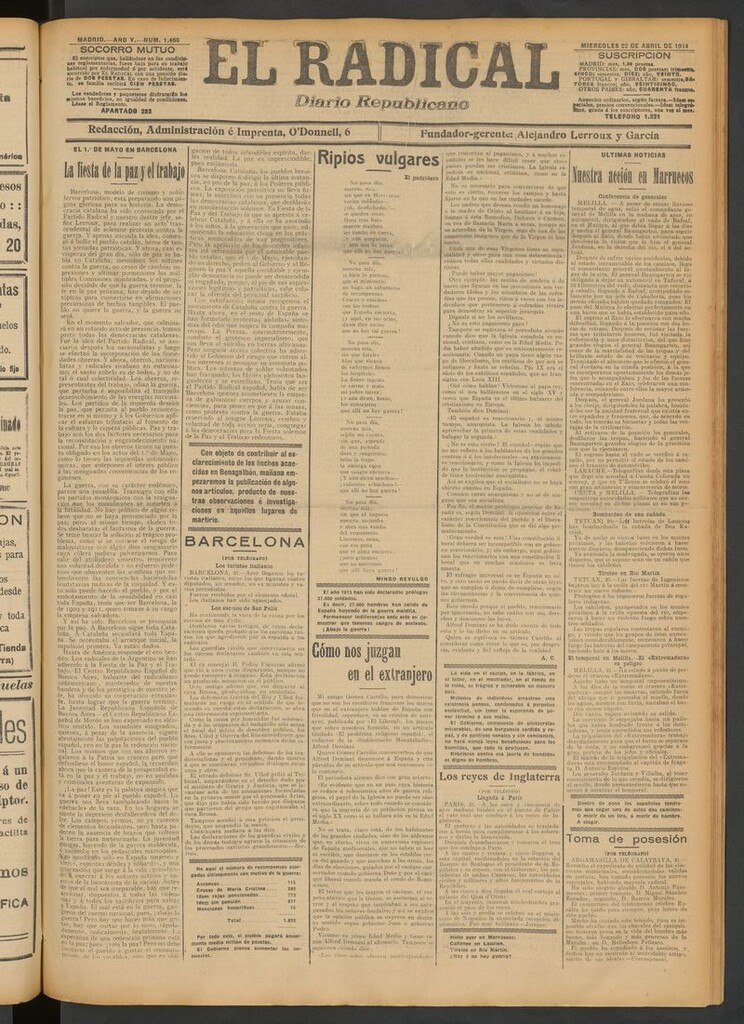 Miniatura de El Radical: diario republicano del 22 de abril de 1914