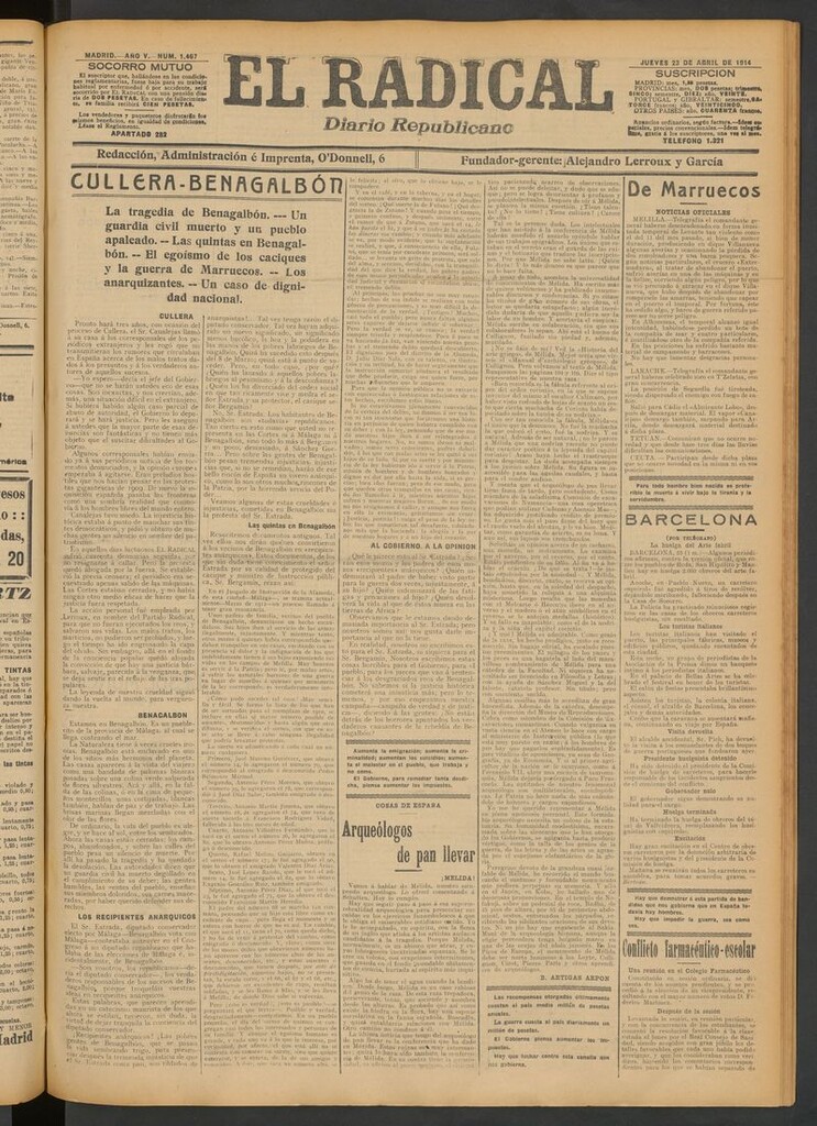 Miniatura de El Radical: diario republicano del 23 de abril de 1914