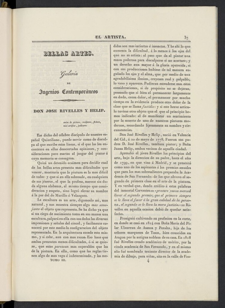 Miniatura de El artista: periódico semanal de artes, literatura, historia de 1836, tomo III, nº 4