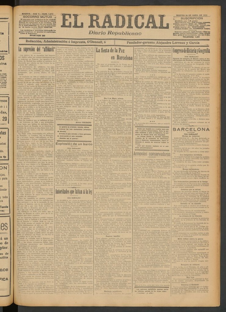 Miniatura de El Radical: diario republicano del 28 de abril de 1914
