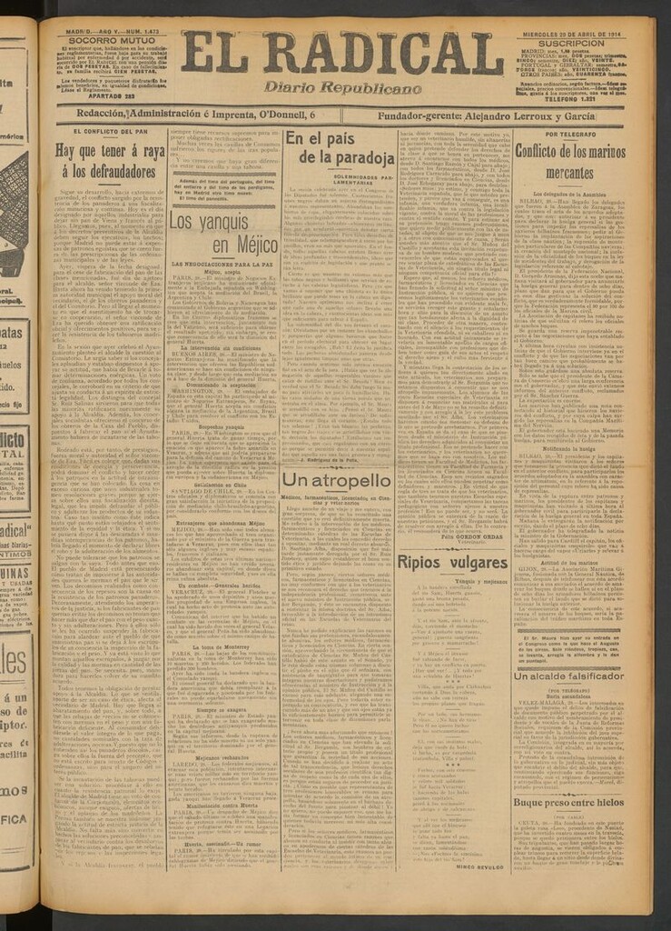 Miniatura de El Radical: diario republicano del 29 de abril de 1914