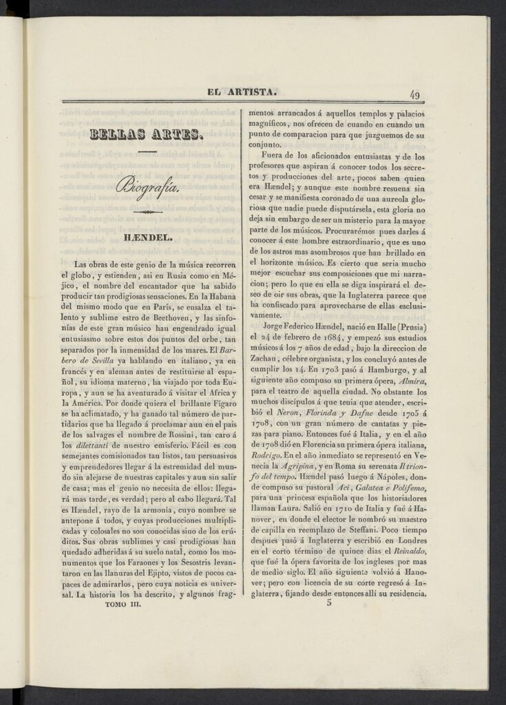 Miniatura de El artista: periódico semanal de artes, literatura, historia de 1836, tomo III, nº 5