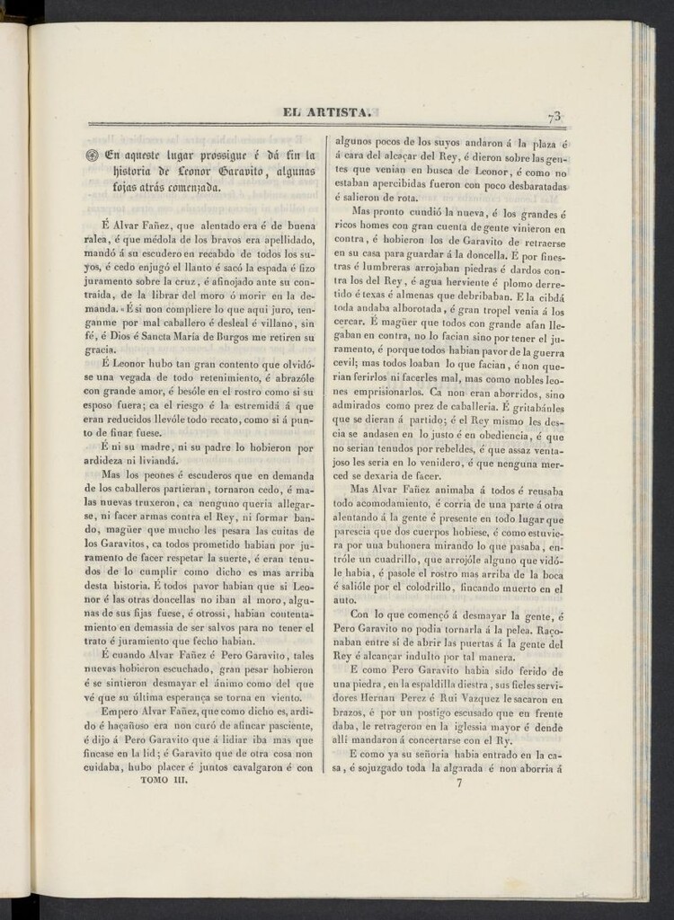 Miniatura de El artista: periódico semanal de artes, literatura, historia de 1836, tomo III, nº 7