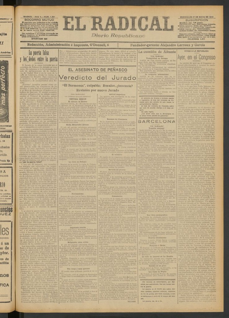 Miniatura de El Radical: diario republicano del 27 de mayo de 1914